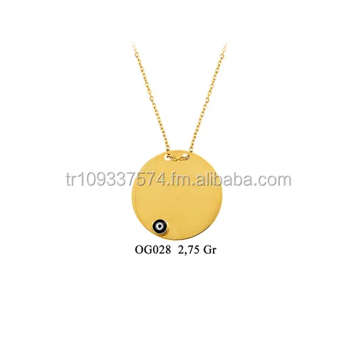 14K Solid Gold Id Evil Eyes Personal Charm Necklace Name Plate Gold Necklace Wholesale from Turkey Real Gold Jewelry