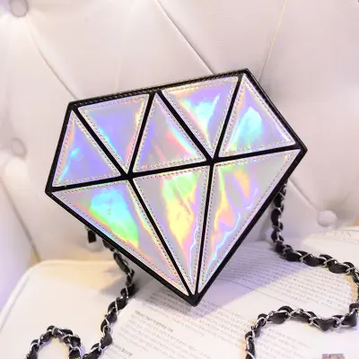 Новинка 2019, модная голографическая сумка в форме алмаза, Женская Лазерная сумка через плечо с цепочкой