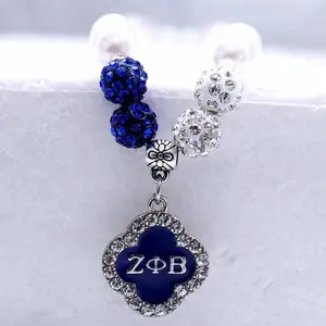 定制设计白色蓝色水晶三叶草 ZPB 联谊会希腊生活泽塔皮贝塔吊坠珍珠项链为妇女