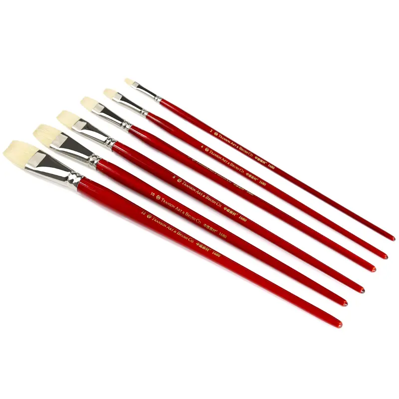 Hog Bristle Hair Flat Artist Paint Brush For OIl,Acrylic And Gouache Painting