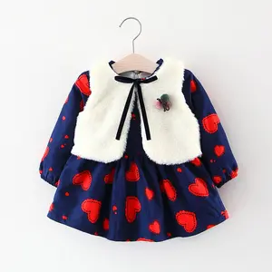 Hao Baby Hot Selling Winter 2022 Korean Girls Vest Dress Children Two-Piece Set Dress Kid Warm Wool Lovely Dress