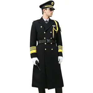 Noir longue laine homme pardessus pour uniforme de garde de sécurité manteau hommes