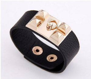 Aleación de la vendimia Espárragos Pirámide remaches brazalete Puños de Cuero de Imitación - Product Image 1