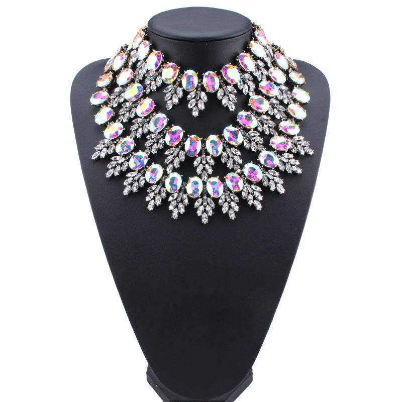 Barlaycs Fashion Statement Bib Luxury Multilayer Crystal Rhinestone Choker Necklace Women Party Wedding Jewelry 