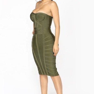 Ultime indossare abiti partito per le ragazze sexy <span class=keywords><strong>senza</strong></span> bretelle del partito di clubwear <span class=keywords><strong>midi</strong></span> vestito dalla fasciatura del bodycon - Product Image 1