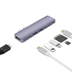 Type C Hub USB Adapter Thunderbolt 3 Dual with HD MI PD SD/TF Card Reader USB3.0*2 for USB 3.1 Stock