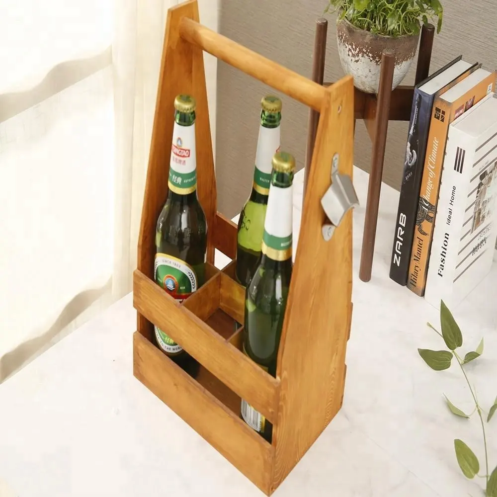 Bottiglia di Birra in legno Caddy - Handcrafted Carrier con Apertura in Possesso di un Pacchetto di 6-In legno massello di legno