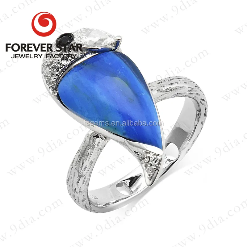 Hot Koop Natuurlijke Peruaanse Blue Opal 14K Wit Goud Nieuwe Ontwerp Gouden Ring Vinger Ringen Ontwerp Voor Vrouwen Met prijs