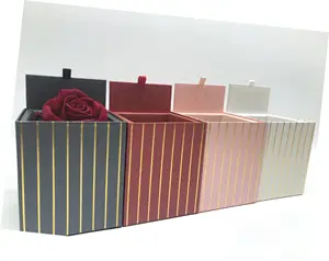 Ready To Ship Black White Pink Red Stripe Square Small Rose Cardboard Paper Packaging Single Flower Rosen Box