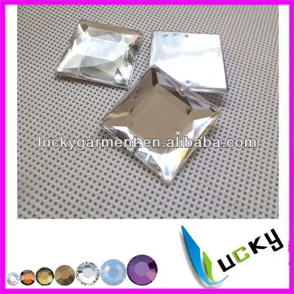Taiwan quality large size sew-on acrylic rhinestone sqaure shape mirror effect crystal color