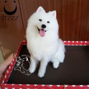 دمية كلب سامويدي أبيض عالية الجودة ومحاكية للواقع، هدية مثالية - Product Image 3