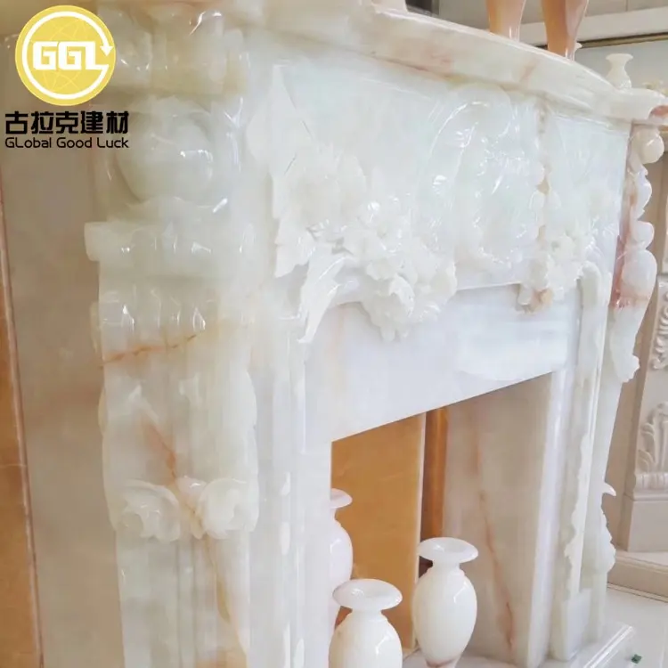 Декоративный камин из натурального белого мрамора, камин из мрамора