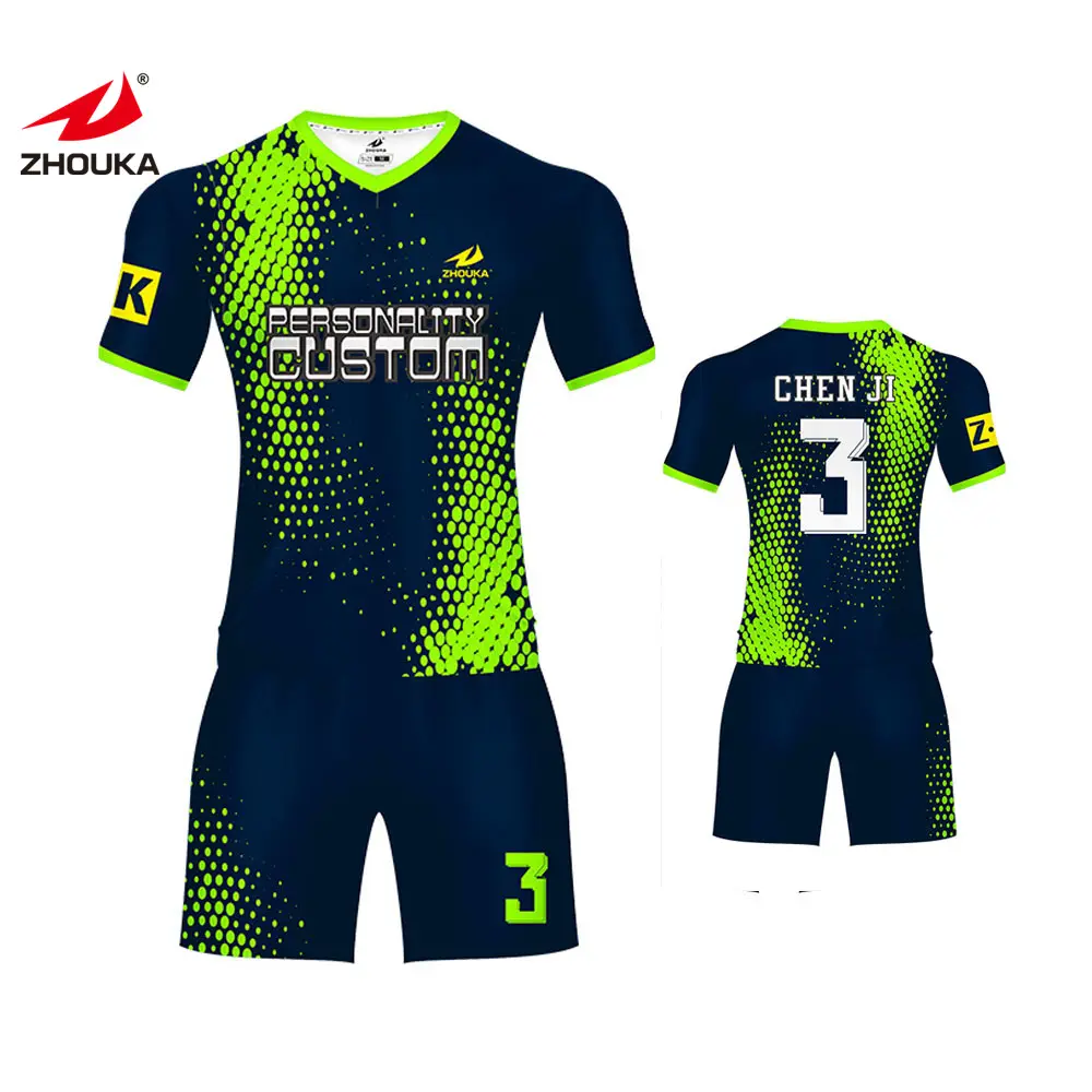 Fluorescence green color Soccer Wear Sublimation soccer warm up suits Clothes mens soccer wear uniforms