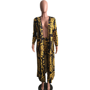 Moda Hotsale elegante abito lungo stampato cappotto <span class=keywords><strong>e</strong></span> Leggings Set due pezzi - Product Image 4