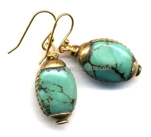 turquoise stone Gold Plated Nepal Earrings