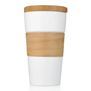 400ml/14oz Ceramic Coffee To Go sublimation Mug With Bamboo Banderole Without Handle