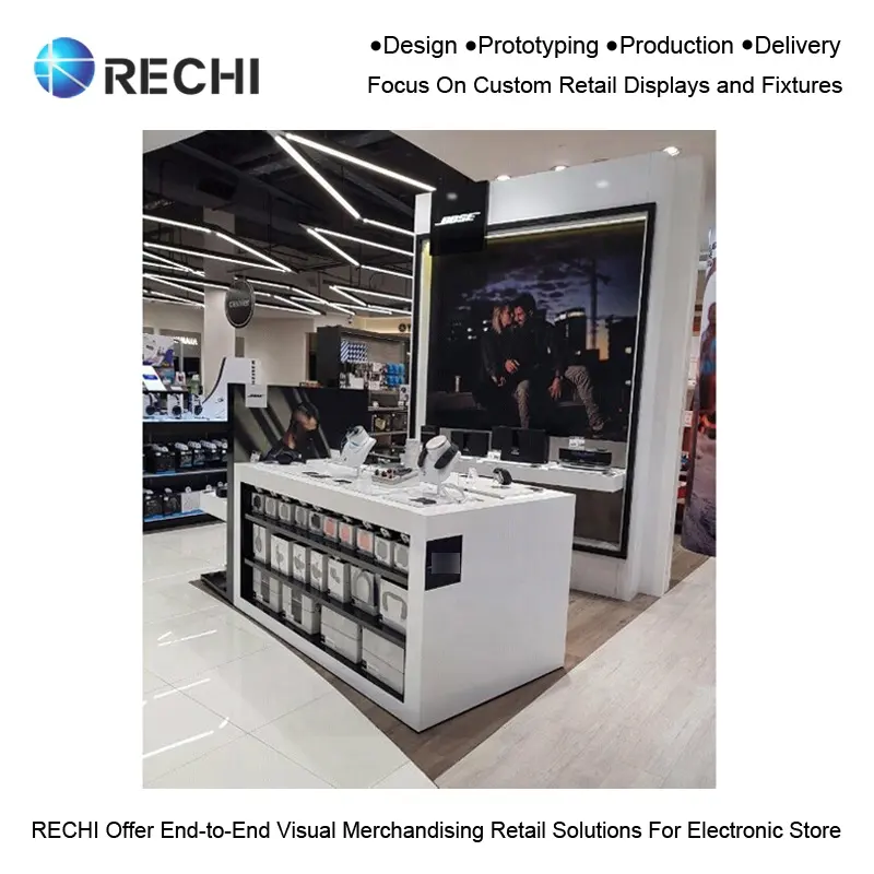 RECHI — compteur d'affichage de produits électroniques/Audio personnalisés, avec accessoires sous-table, rangement dans magasin de téléphones portables