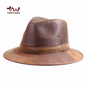 Custom <strong>Bucket</strong> <strong>Felt</strong> <strong>Hat</strong> Cheap Vintage Antique Brass PU Leather Cool Hard Wide Brim Mens Fedora <strong>Hats</strong> for Cowboy - Product Image 5