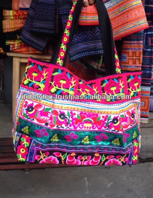 Thai handmade embroidery hmong bag with cotton strap