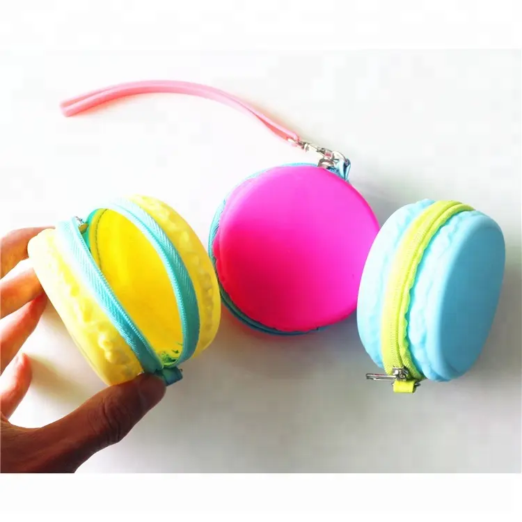cute colorful custom Macarons soft rubber silicone mini squeeze pocket change coin purses wallet key bag for wholesale