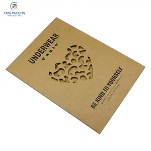 Tas Kertas Kraft Cokelat Desain Hollow-Out untuk Kotak Penyimpanan Pakaian Dalam dengan Dekorasi Bentuk Hati Kantong Kemasan Alami