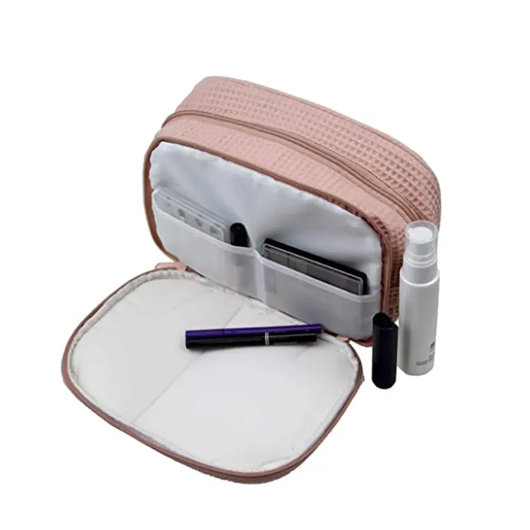 Saco organizador de cosméticos de design waffle, bolsa feminina multifuncional, grande capacidade, conveniente para carregar viagem
