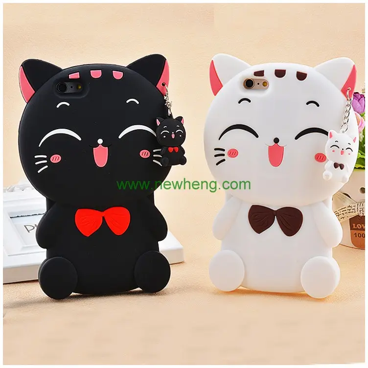 Hot bán may mắn mèo silicone phone case cho iphone 7 mềm cover quay lại