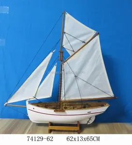 高速木製帆船漁船、「62x13x65 cm」、ホワイトフランス船モデル