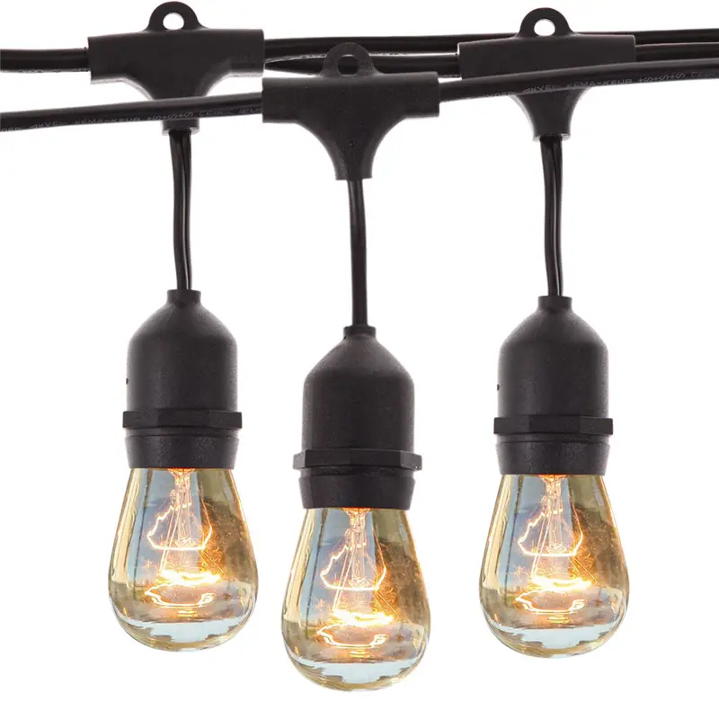 SAA certificate hanging sockets Clear bulb black rubber belt festoon light e27 romantic retro style wedding patio string light