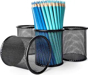 Alta qualidade Square Black Metal Mesh Pencil Pot Pen Holder Pencil Cup para o escritório da escola em casa