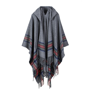 Wholesale Womens Winter Stripe Cardigan Shawls <strong>Poncho</strong> Capes Tassel Cashmere <strong>Ladies</strong> Blanket Hooded Shawl <strong>Poncho</strong> - Product Image 6
