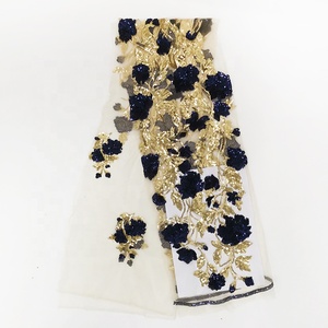 Africano di alta qualità da sposa shinning floreale emnbroidered <span class=keywords><strong>blu</strong></span> scuro ghana tessuto di pizzo - Product Image 2