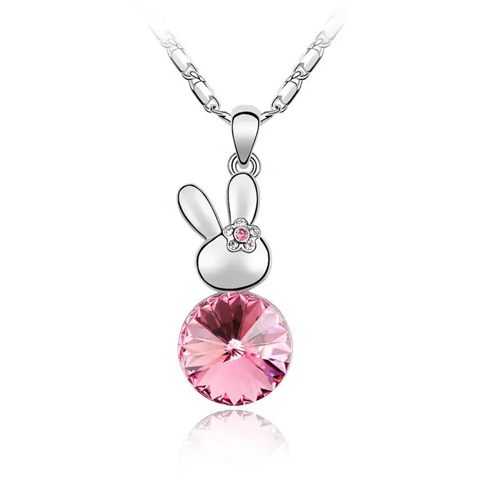 Bad Bunny Jewelry Cute Animal Austrian Crystal Pendant Necklace For Women