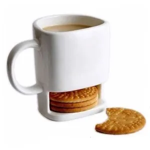 customized logo ceramic coffee mug with cookie holder biscuit holder coffee mugs cup white porcelain coffee cup with handle