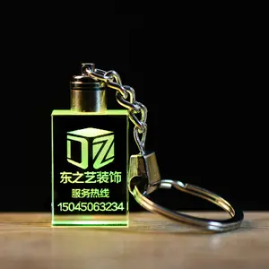 factory direct sale Luminous keychain Car Key Chain Ring Cut Glass 3d Custom Logo rectangle crystal Key Holder Ring Keyring