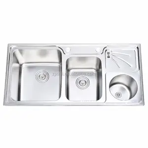98*48 CM 202 Stainless Steel Counter Atas Mangkuk Ganda Kitchen Sink dengan Sampah Bin dan Pisau Pemegang X26063