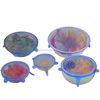 Lot de 6 couvercles extensibles en silicone LFGB pour cuisine et maison, couvercles de rangement réutilisables en silicone, bouchons de couvercle en silicone