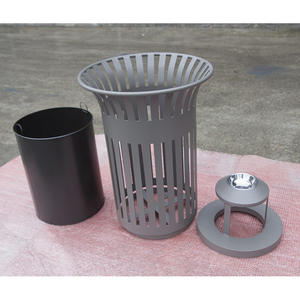 أثاث خارجي مصنع الجملة حاوية النفايات المعدنية بن الغبار في الهواء الطلق حاوية قمامة من الصلب الرماد يمكن شارع سلة قمامة - Product Image 6