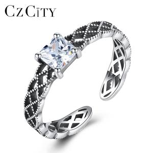 <span class=keywords><strong>Anello</strong></span> CZCITY Vintage in <span class=keywords><strong>Argento</strong></span> Sterling <span class=keywords><strong>925</strong></span> con Zirconia Cubica Nera Taglio Princess 5A - Product Image 1