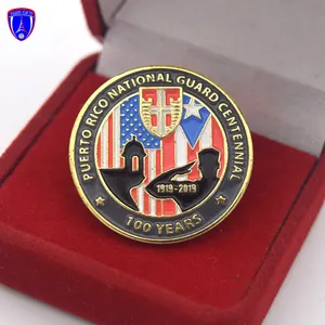 Grosir Puerto Rico Penjaga Nasional Centennial Pin Kerah Logam Lembut Enamel Pin Kerah dengan Bantal