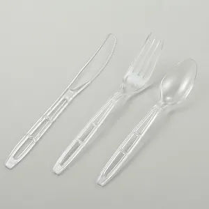 Approved Transparent Plastic Spoon Disposable Fruit Snack Dessert Fork PS Cutlery Set