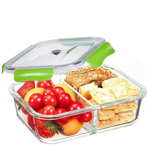 2-Compartment Glass Food Container with <strong>Snap</strong> Storage Jar for <strong>Kitchen</strong> Microwavable Use - Product Image 3
