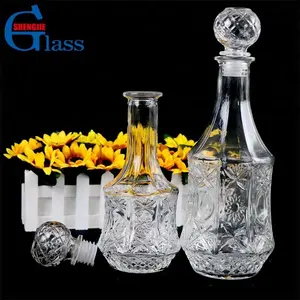 Mini botellas de vino de cristal octagonal, transparente, con tapón de bola, venta al por mayor