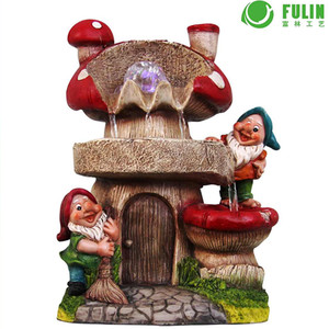 Fulin מותג tabletop שרף גנום בית פטריות עמיד למים מזרקת מים עם כדור מתגלגל אור מקורה מפל - Product Image 1