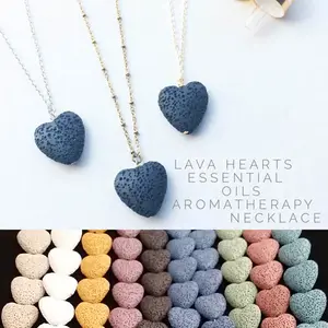 Kalung Batu Lava Hati Cinta untuk Pacar Wanita, Kalung Diffuser Minyak Esensial Perhiasan Batu Vulkanik