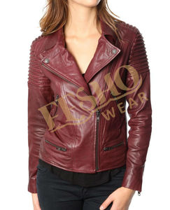 Chaqueta de cuero para mujer de color granate de estilo caliente 2014 ajustada con diseño de moda - Product Image 1