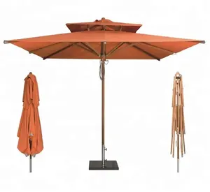 Payung Kayu Jati Komersial Mewah dengan Lapisan Ganda