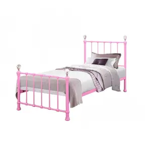 Cama de metal rosa quente única com finials cristal 3 pés