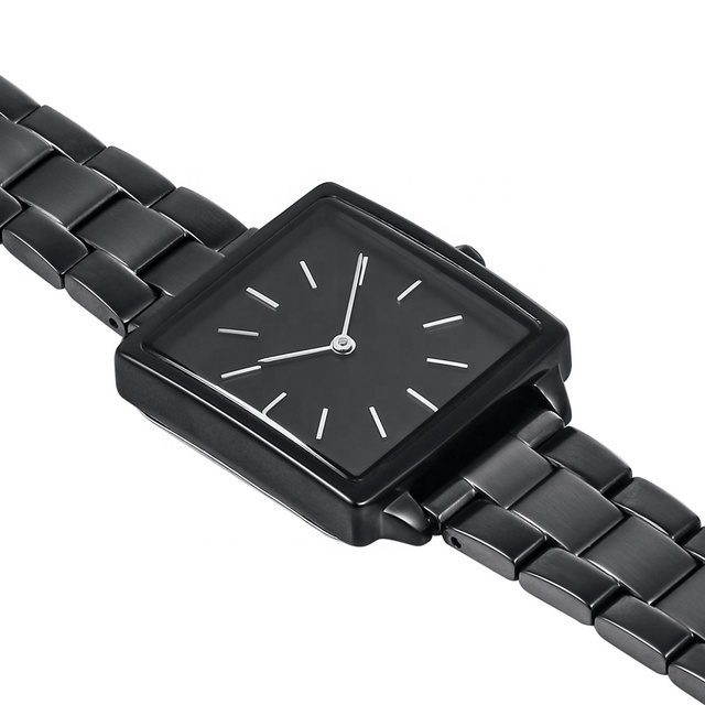 Black Dial and Strap square Shape Stainless Steel Watch 3 Atm Water Resistant