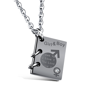 Collar de Pareja con Colgante en Forma de Libro <span class=keywords><strong>LoveStory</strong></span> de Acero Inoxidable, Diseño Nuevo, Venta al Por Mayor - Product Image 5